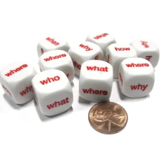Set of 10 D6 16mm Educational English Interrogative Questions Dice- White w/ Red - Your Source for Gaming Essentials Best