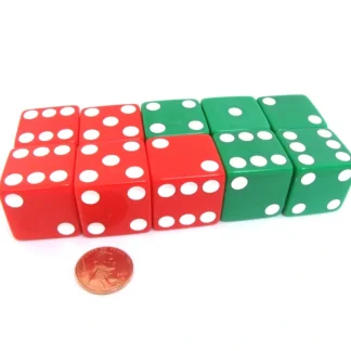 Set of 10 D6 25mm Large Opaque Jumbo Christmas Dice - 5 Each of Red and Green - Your Source for Gaming Essentials Cheap