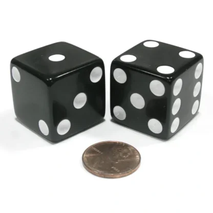 Set of 2 D6 25mm Large Opaque Jumbo Dice - Black with White Pips - Your Source for Gaming Essentials Shop