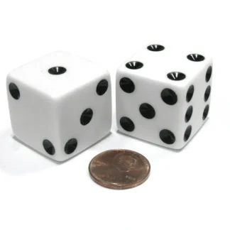 Set of 2 D6 25mm Large Opaque Jumbo Dice - White with Black Pips - Your Source for Gaming Essentials Hot