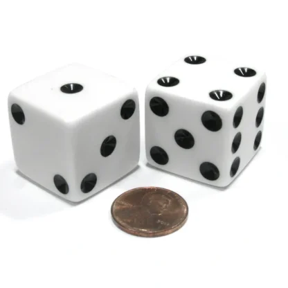 Set of 2 D6 25mm Large Opaque Jumbo Dice - White with Black Pips - Your Source for Gaming Essentials Hot