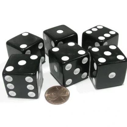 Set of 6 D6 25mm Large Opaque Jumbo Dice - Black with White Pip - Your Source for Gaming Essentials Sale