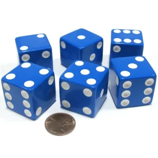 Set of 6 D6 25mm Large Opaque Jumbo Dice - Blue with White Pip - Your Source for Gaming Essentials Cheap