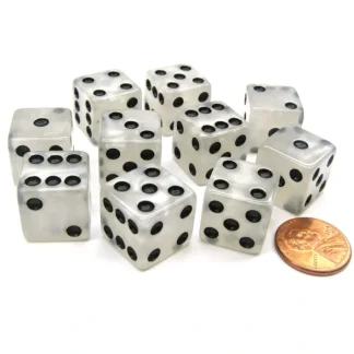 Set of 10 D6 16mm Marbleized Square Corner Dice - Pearl White with Black Pips - Your Source for Gaming Essentials Store