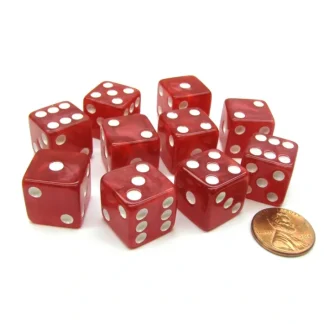 Set of 10 D6 16mm Marbleized Square Corner Dice - Red with White Pips - Your Source for Gaming Essentials Cheap