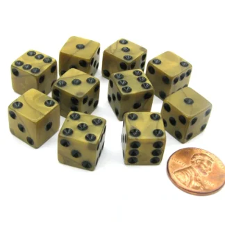 Set of 10 D6 12mm Olympic Pearlized Dice - Gold with Black Pips - Your Source for Gaming Essentials Flash Sale