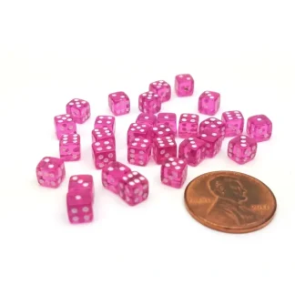 Set of 30 D6 5mm Transparent Rounded Corner Dice - Purple with White Pips - Your Source for Gaming Essentials Online