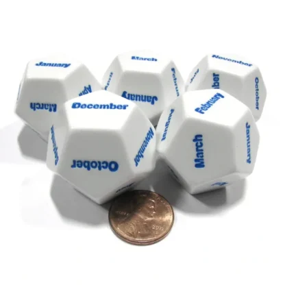 Set of 5 D12 Months of the Year Setting Educational Dice-White with Blue Letters - Your Source for Gaming Essentials Cheap