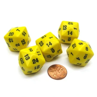 Set of 5 D24 Opaque 24mm 24-Sided Gaming Dice - Yellow with Black Numbers - Your Source for Gaming Essentials New