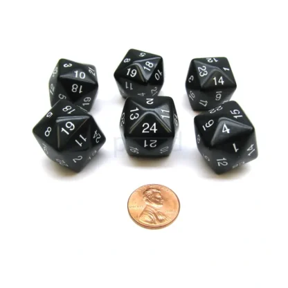Set of 6 D24 Opaque 24mm 24-Sided Gaming Dice - Black - Your Source for Gaming Essentials Outlet