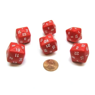 Set of 6 D24 Opaque 24mm 24-Sided Gaming Dice - Red - Your Source for Gaming Essentials Hot