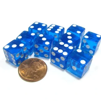 Set of 10 D6 Six-Sided 12mm Transparent Dice - Blue with White Pips - Your Source for Gaming Essentials Discount