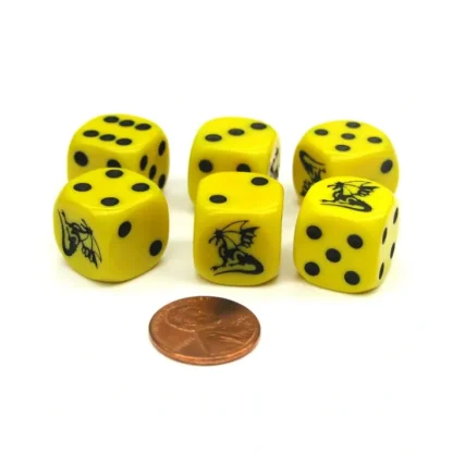 Set of 6 Dragon 16mm D6 Round Edge Creature Dice - Yellow with Black Pips - Your Source for Gaming Essentials Best