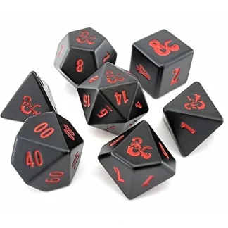 Set of 7 Dungeons and Dragons RPG Metal Polyhedral Dice - Black with Red Numbers - Your Source for Gaming Essentials Shop