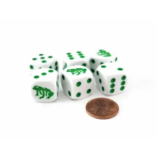 Set of 6 Frog 16mm D6 Round Edged Animal Dice - White with Green Pips - Your Source for Gaming Essentials Outlet