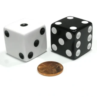 Set of 2 Inverse D6 25mm Large Opaque Jumbo Dice - 1 White and 1 Black - Your Source for Gaming Essentials Best