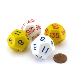 Set of 4 Jumbo D12 Elapsed Time Educational Dice - 2 Each of Yellow and White - Your Source for Gaming Essentials Fashion