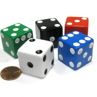 Set of 5 Jumbo Large Six Sided Square Opaque 25mm D6 Dice - 5 Assorted Colors - Your Source for Gaming Essentials New
