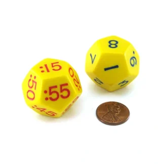 Set of 2 Jumbo Yellow D12 Time Dice for Daytime (AM) Basic Time Telling Skills - Your Source for Gaming Essentials Online