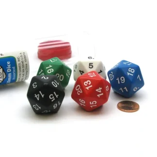 Set of 5 Large 30mm Countdown D20 Dice - Assorted Colors - Your Source for Gaming Essentials Clearance