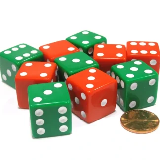 Set of 10 Large Six Sided Opaque 19mm D6 Dice - Christmas Colors 5 Green & 5 Red - Your Source for Gaming Essentials Best