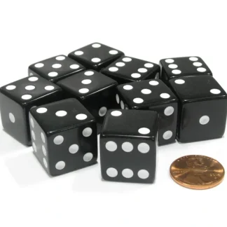 Set of 10 Large Six Sided Square Opaque 19mm D6 Dice - Black with White Pips - Your Source for Gaming Essentials Hot