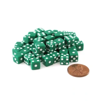 Set of 50 8mm Six-Sided D6 Small Square-Edge Dice - Green with White Pips - Your Source for Gaming Essentials Best Sale