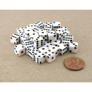 Set of 50 8mm Six-Sided D6 Small Square-Edge Dice - White with Black Pips - Your Source for Gaming Essentials Outlet