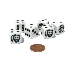 Set of 6 Panda 16mm D6 Round Edged Animal Dice - White with Black Pips - Your Source for Gaming Essentials Shop