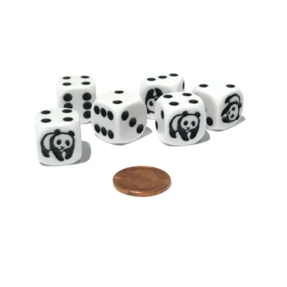 Set of 6 Panda 16mm D6 Round Edged Animal Dice - White with Black Pips - Your Source for Gaming Essentials Shop