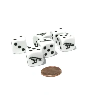 Set of 6 Raven 16mm D6 Round Edged Animal Dice - White with Black Pips - Your Source for Gaming Essentials Best