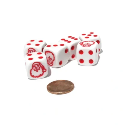Set of 6 Santa Claus 16mm D6 Round Edge Christmas Dice - White with Red Pips - Your Source for Gaming Essentials Hot