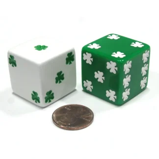 Set of 2 Shamrock D6 25mm Large Opaque Jumbo Dice - 1 White and 1 Green - Your Source for Gaming Essentials Flash Sale