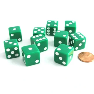 Set of 10 Six Sided Square Opaque 16mm D6 Dice - Green with White Pip Die - Your Source for Gaming Essentials Fashion