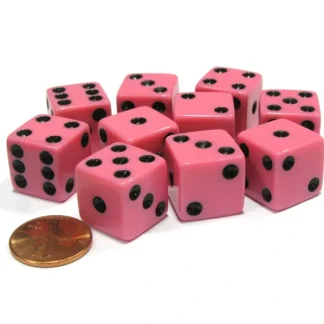 Set of 10 Six Sided Square Opaque 16mm D6 Dice - Pink with Black Pip Die - Your Source for Gaming Essentials Flash Sale