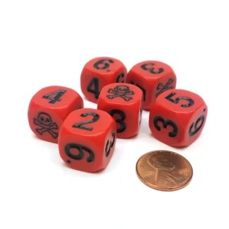 Set of 6 Skull and Crossbones 16mm Numerical Dice - Red with Black Pips - Your Source for Gaming Essentials Sale