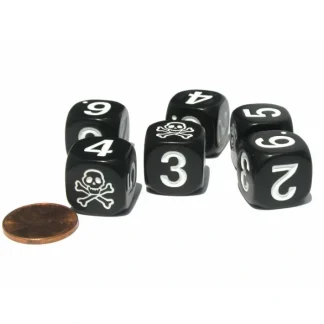 Set of 6 Skull and Crossbones 16mm Numerical Dice - Black with White Pips - Your Source for Gaming Essentials Flash Sale