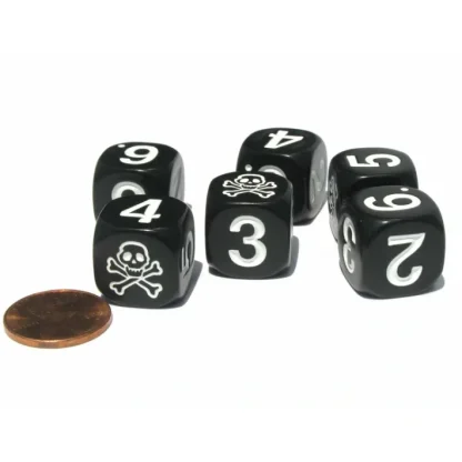 Set of 6 Skull and Crossbones 16mm Numerical Dice - Black with White Pips - Your Source for Gaming Essentials Flash Sale