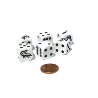 Set of 6 Skunk 16mm D6 Round Edged Animal Dice - White with Black Pips - Your Source for Gaming Essentials New