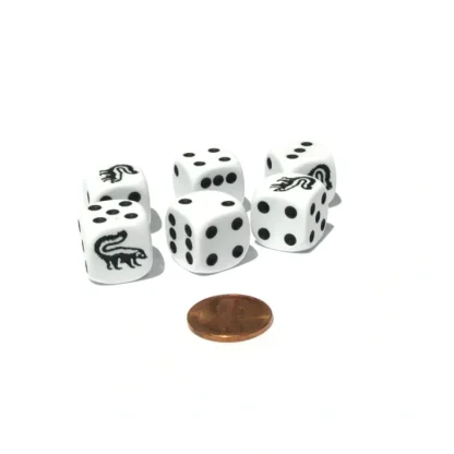 Set of 6 Skunk 16mm D6 Round Edged Animal Dice - White with Black Pips - Your Source for Gaming Essentials New
