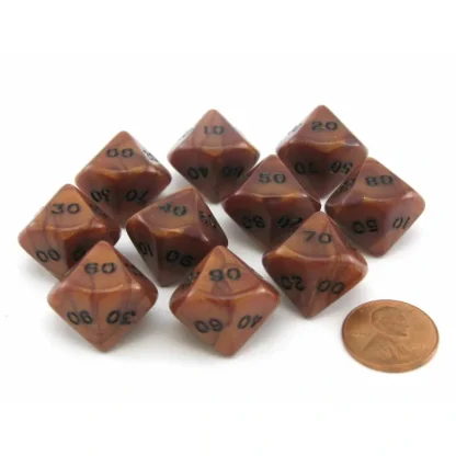 Set of 10 Tens D10 (00-90) Olympic Pearlized Dice - Bronze with Black Numbers - Your Source for Gaming Essentials Fashion