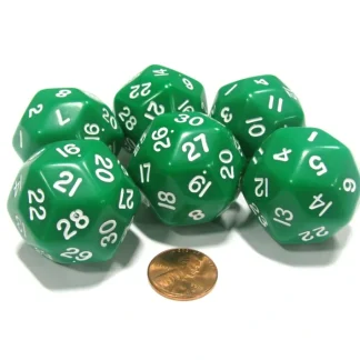 Set of 6 Triantakohedron D30 30 Sided 33mm Jumbo Dice - Green w White Numbers - Your Source for Gaming Essentials Hot