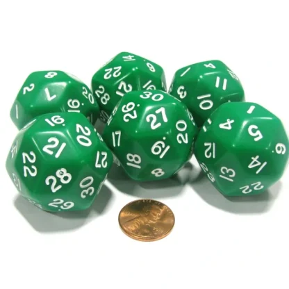 Set of 6 Triantakohedron D30 30 Sided 33mm Jumbo Dice - Green w White Numbers - Your Source for Gaming Essentials Hot