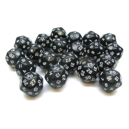 Set of 20 Triantakohedron D30 30 Sided 33mm Jumbo Dice - Black w White Numbers - Your Source for Gaming Essentials Flash Sale