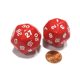 Set of 2 Triantakohedron D30 30 Sided 33mm Jumbo Dice - Red w White Numbers - Your Source for Gaming Essentials Best Sale