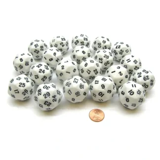 Set of 20 Triantakohedron D30 30 Sided 33mm Jumbo Dice - White w Black Numbers - Your Source for Gaming Essentials Store