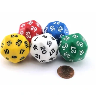 Set of 5 Triantakohedron D30 33mm Jumbo Dice - Yellow Red Green Blue White - Your Source for Gaming Essentials Discount