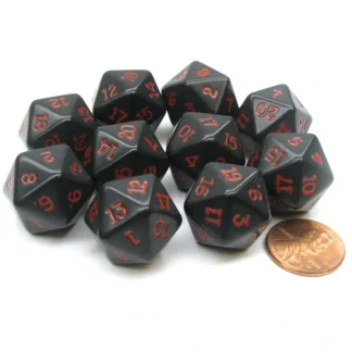 Set of 10 Twenty Sided 19mm D20 Opaque RPG Dice - Black with Red Numbers Die - Your Source for Gaming Essentials Flash Sale