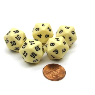 Set of 5 Twenty Sided 19mm D20 Opaque Dice RPG D&D Ivory with Black Numbers Die - Your Source for Gaming Essentials Store