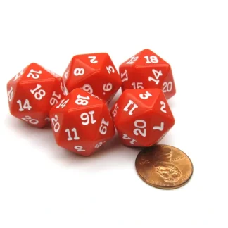 Set of 5 Twenty Sided 19mm D20 Opaque Dice RPG D&D Red with White Numbers Die - Your Source for Gaming Essentials Fashion